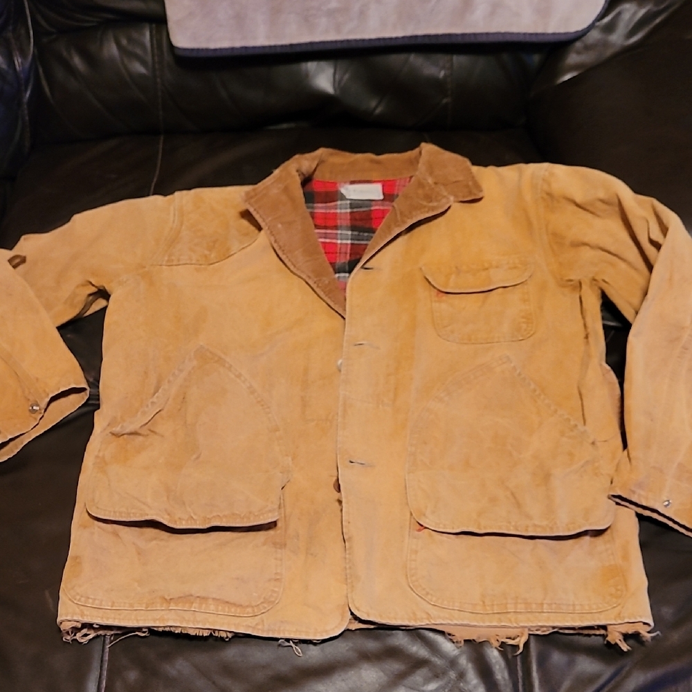Tan and Red Canvas Military Field Jacket